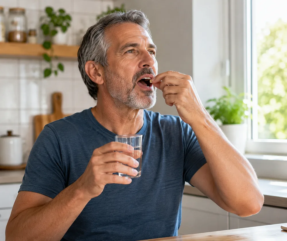 Hombre tomando cápsula de UroDoc